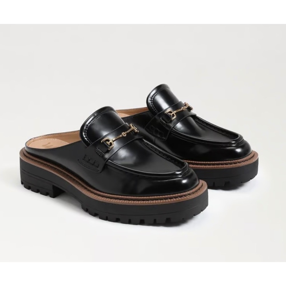 Sam Edelman Lennon Bit Loafer Mules Women Size 8 Black Chunky Lug Sole Platform